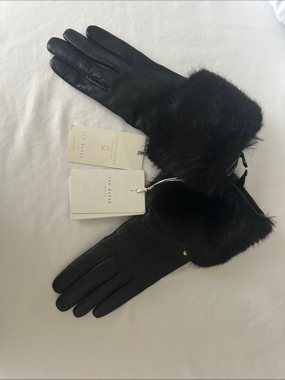 Ted Baker Black Leather Gloves with Fur Trim